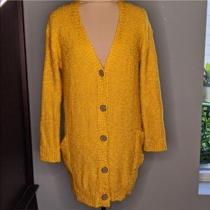 Anthropologie Mustard Yellow gold cardigan sweater